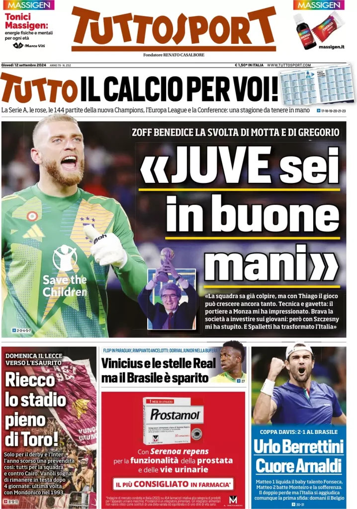 Le Prime Pagine Sportive Nazionali – 13 settembre 2024 27 tuttosport 021206644