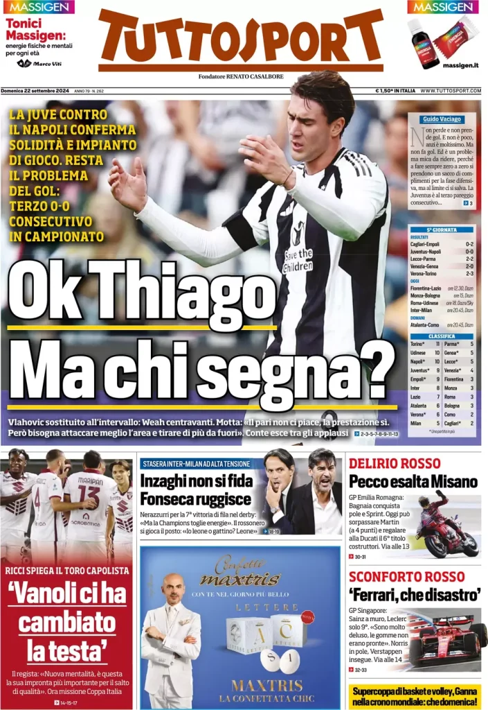Le Prime Pagine Sportive Nazionali – 22 settembre 2024 27 tuttosport 021208792