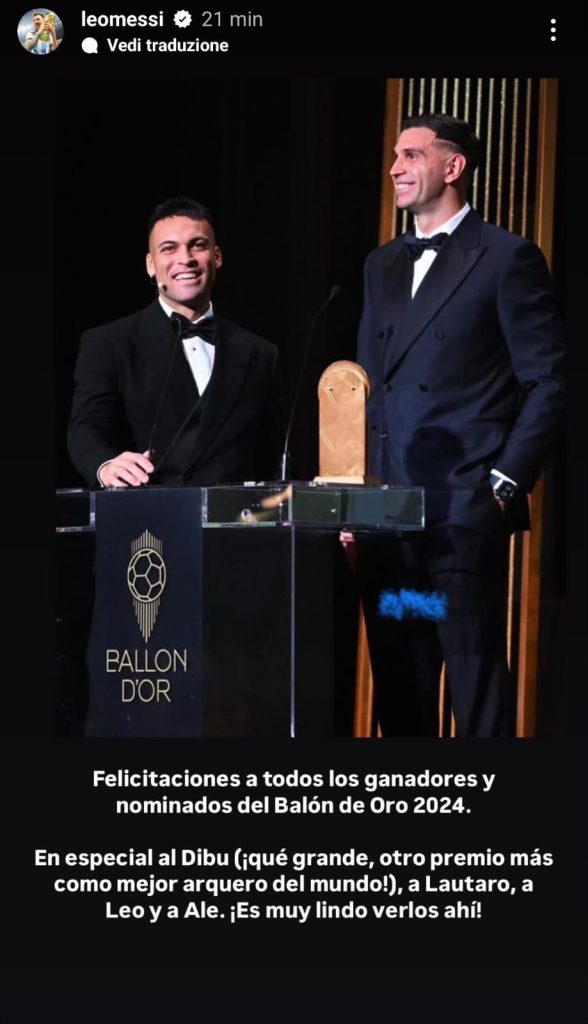 Pallone d'Oro 2024, Messi si complimenta con Lautaro! Ecco l'attestato di stima del 10 - FOTO 27 Immagine WhatsApp 2024 10 29 ore 00.05.18 32544911