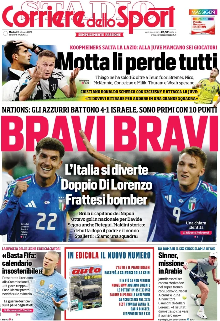 Le Prime Pagine Sportive Nazionali – 15 ottobre 2024 28 corriere dello sport 021218634