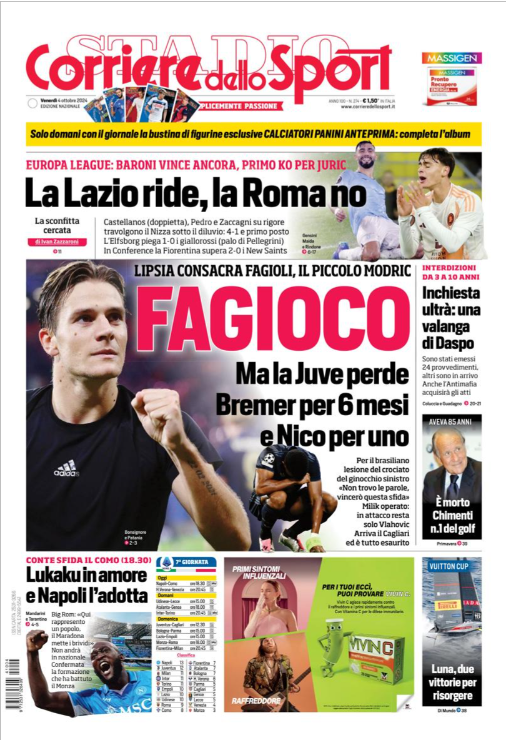 Le Prime Pagine Sportive Nazionali - 4 ottobre 2024 29 corriere dello sport