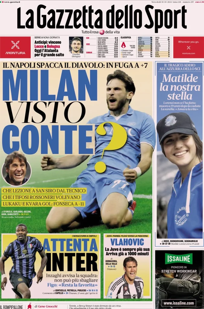 Le Prime Pagine Sportive Nazionali – 30 ottobre 2024 29 la gazzetta dello sport 053915233