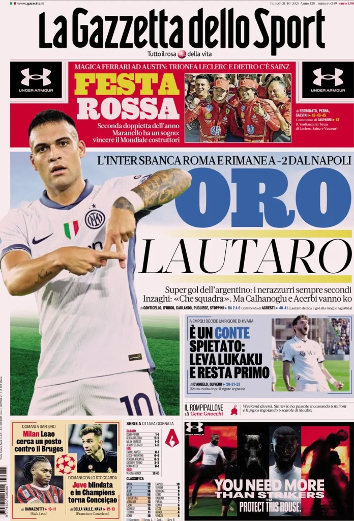 Le Prime Pagine Sportive Nazionali – 21 ottobre 2024 29 la gazzetta dello sport 053923330