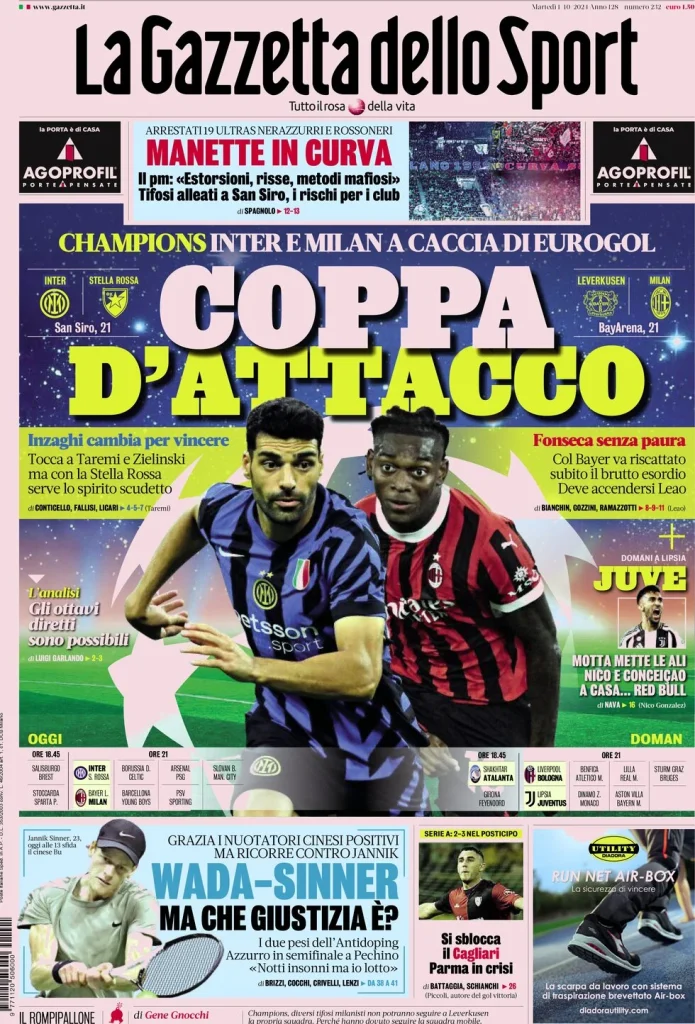 Le Prime Pagine Sportive Nazionali – 1 ottobre 2024 28 la gazzetta dello sport 065812305
