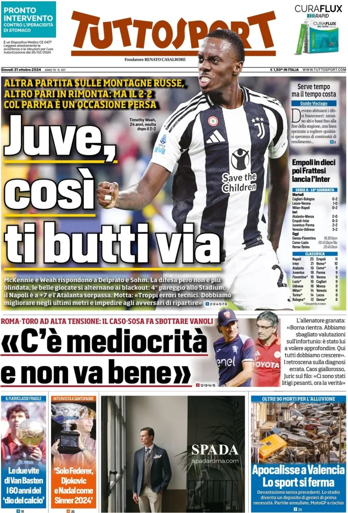 Le Prime Pagine Sportive Nazionali – 31 ottobre 2024 28 tuttosport 021206654