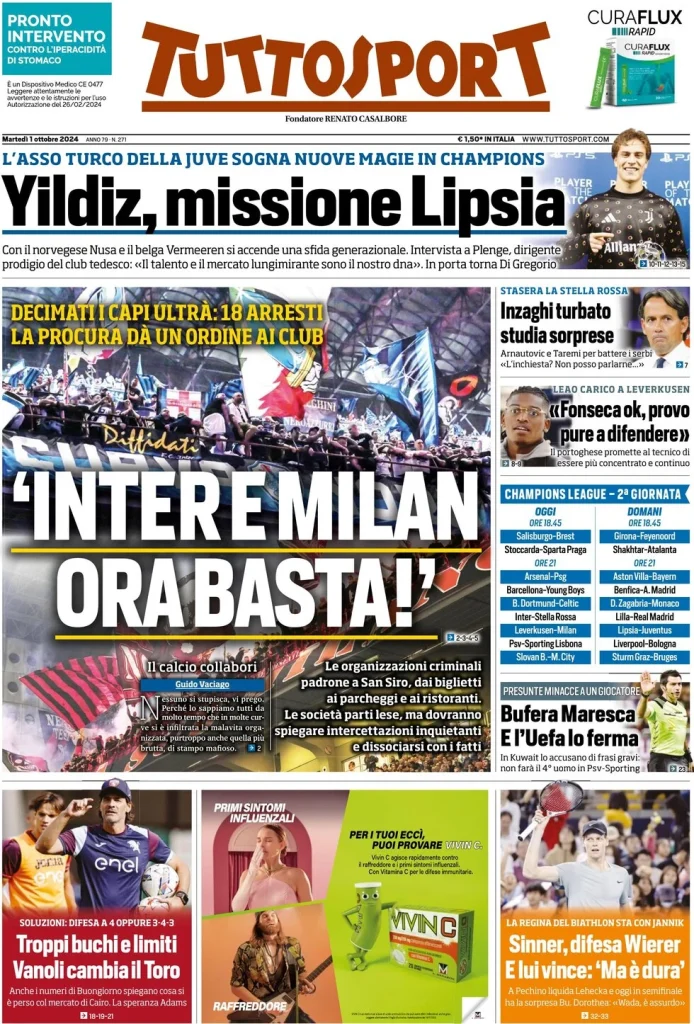 Le Prime Pagine Sportive Nazionali – 1 ottobre 2024 29 tuttosport 021206859