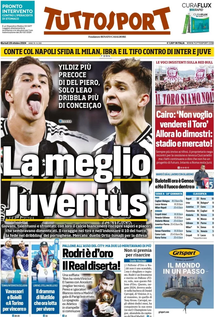 Le Prime Pagine Sportive Nazionali – 29 ottobre 2024 29 tuttosport 021207700