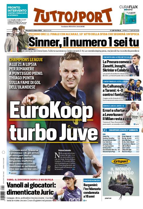 Le Prime Pagine Sportive Nazionali - 2 ottobre 2024 29 tuttosport