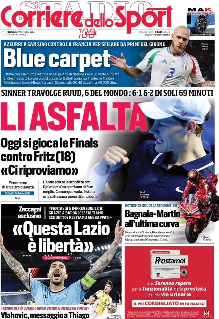 Le Prime Pagine Sportive Nazionali – 17 novembre 2024 29 corriere dello sport 021217917 1
