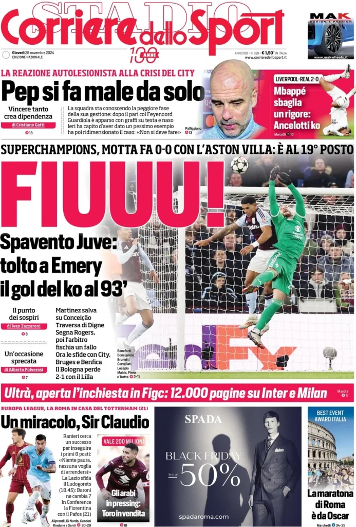 Le Prime Pagine Sportive Nazionali – 28 novembre 2024 29 corriere dello sport 030026123