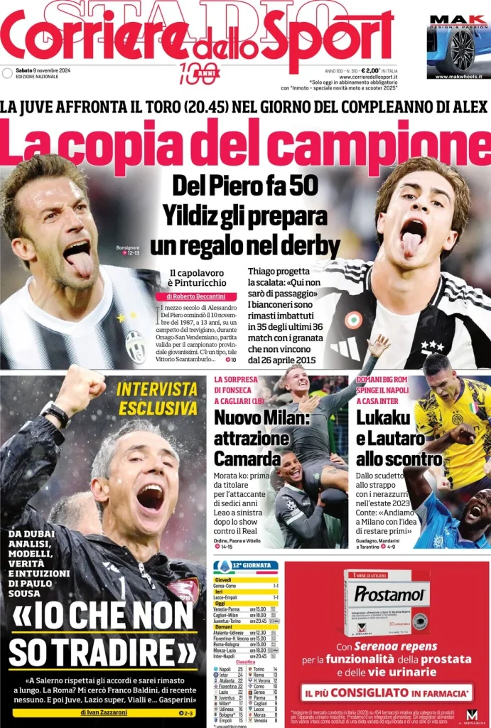 Le Prime Pagine Sportive Nazionali – 9 novembre 2024 27 corriere dello sport 054021077