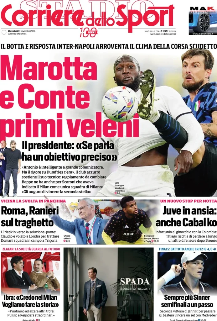 Le Prime Pagine Sportive Nazionali – 13 novembre 2024 27 corriere dello sport 055848209