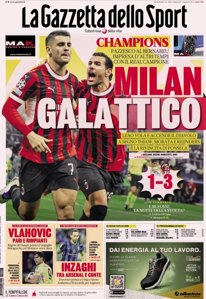 Le Prime Pagine Sportive Nazionali – 6 novembre 2024 27 la gazzetta dello sport 052410716