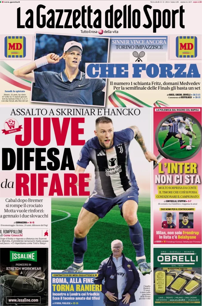 Le Prime Pagine Sportive Nazionali – 13 novembre 2024 29 la gazzetta dello sport 055822833