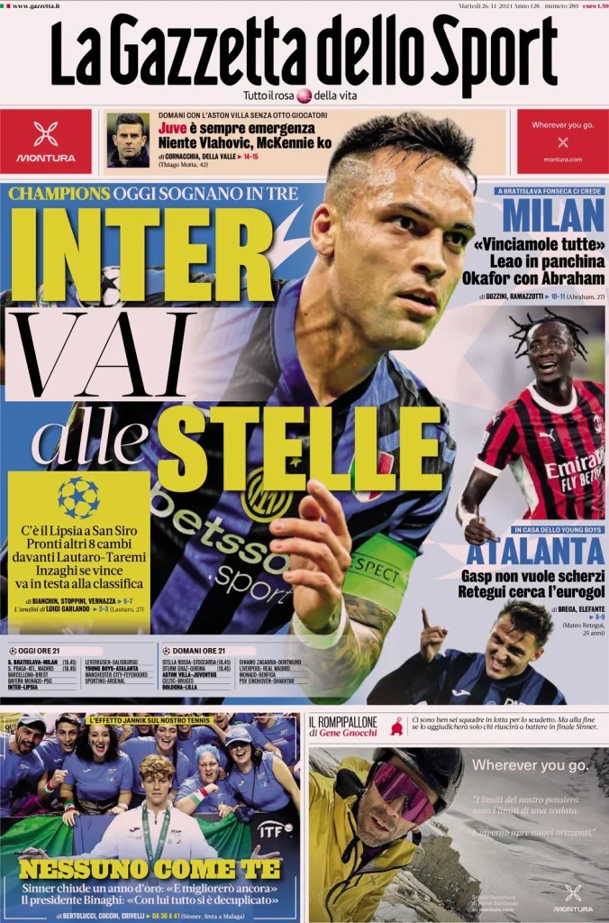 Le Prime Pagine Sportive Nazionali – 26 novembre 2024 29 la gazzetta dello sport 060918646