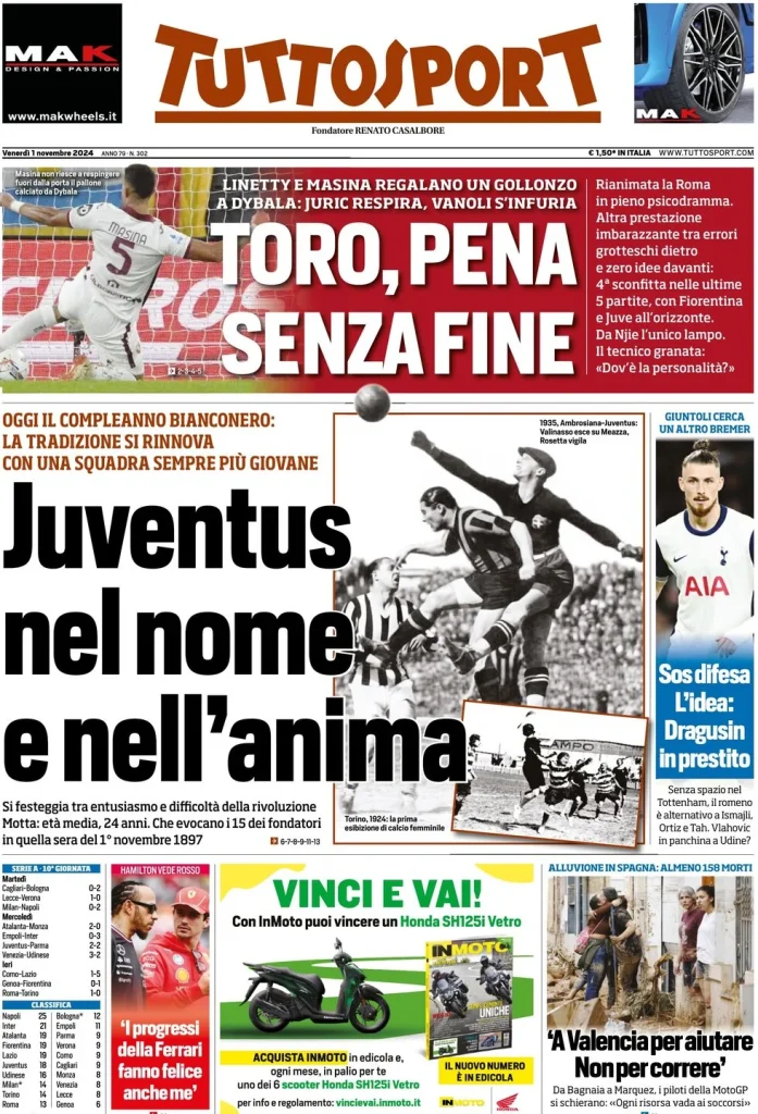 Le Prime Pagine Sportive Nazionali – 01 novembre 2024 28 tuttosport 021514804