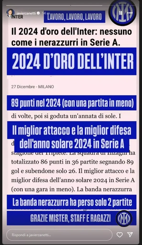 Zanetti Inter, Pupi esulta sui social: «Il 2024 nerazzurro…» - FOTO 27 Zanetti