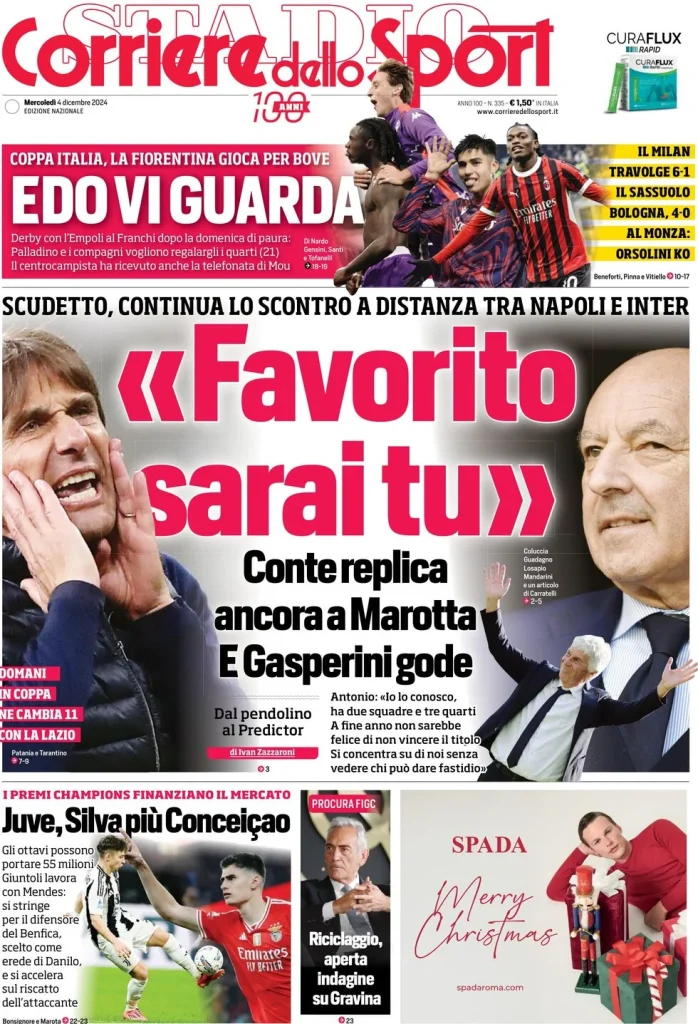 Le Prime Pagine Sportive Nazionali – 4 dicembre 2024 27 corriere dello sport 025507923