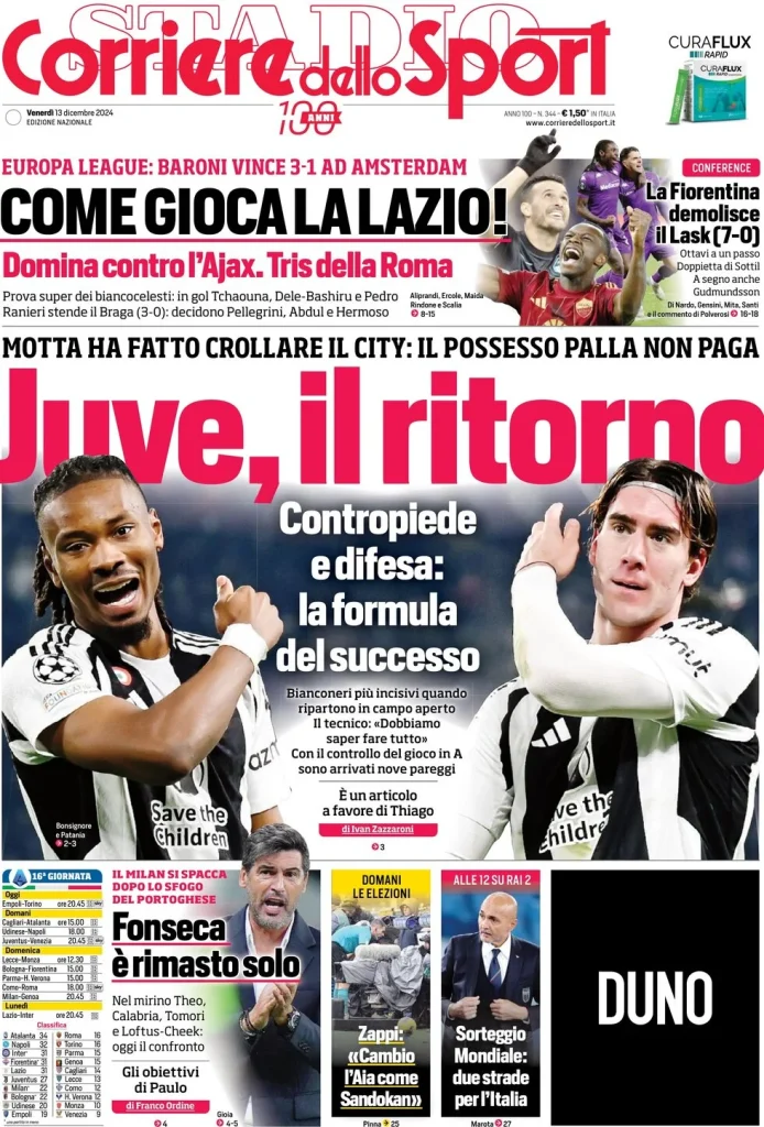 Le Prime Pagine Sportive Nazionali – 13 dicembre 2024 29 corriere dello sport 030025738