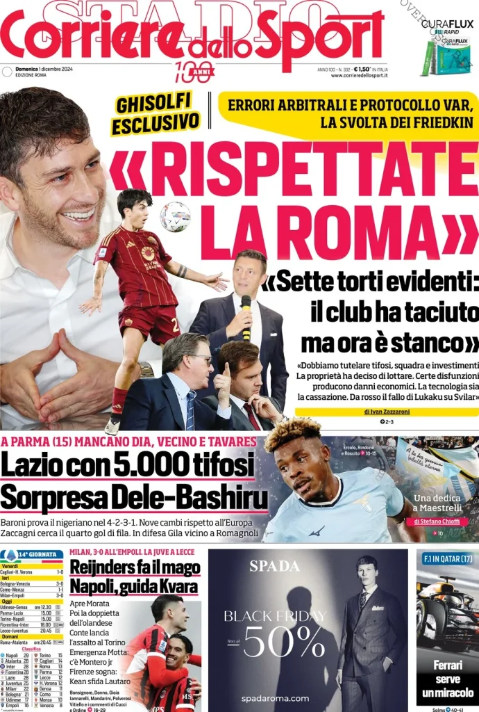Le Prime Pagine Sportive Nazionali – 01 dicembre 2024 27 corriere dello sport 071849396