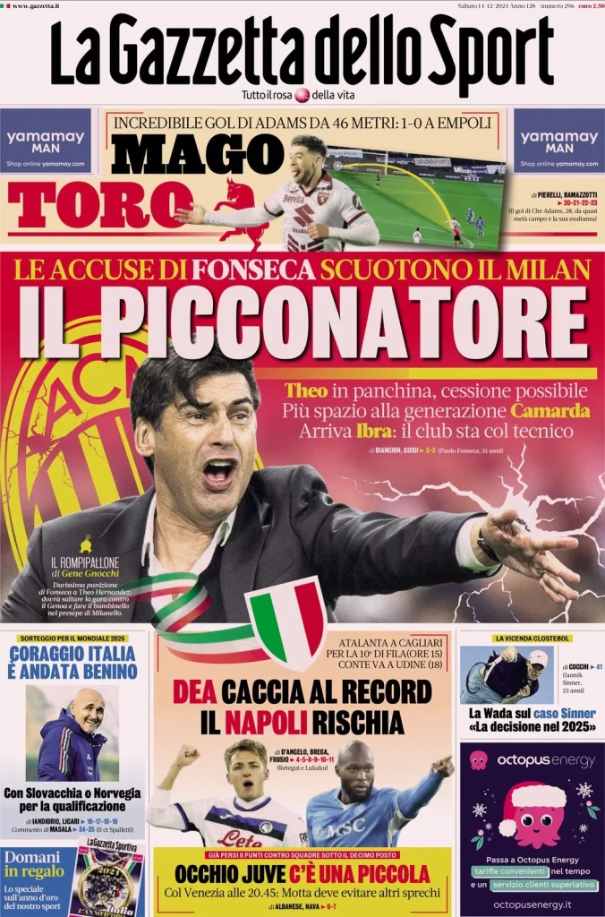 Le Prime Pagine Sportive Nazionali – 14 dicembre 2024 27 la gazzetta dello sport 054413083