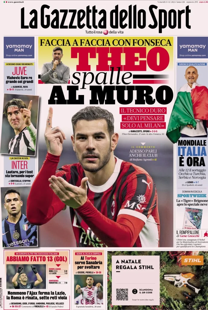 Le Prime Pagine Sportive Nazionali – 13 dicembre 2024 27 la gazzetta dello sport 054438415