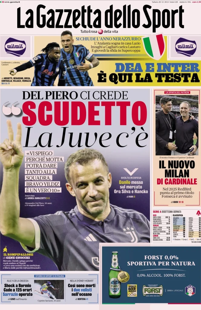 Le Prime Pagine Sportive Nazionali – 28 dicembre 2024 27 la gazzetta dello sport 054948064