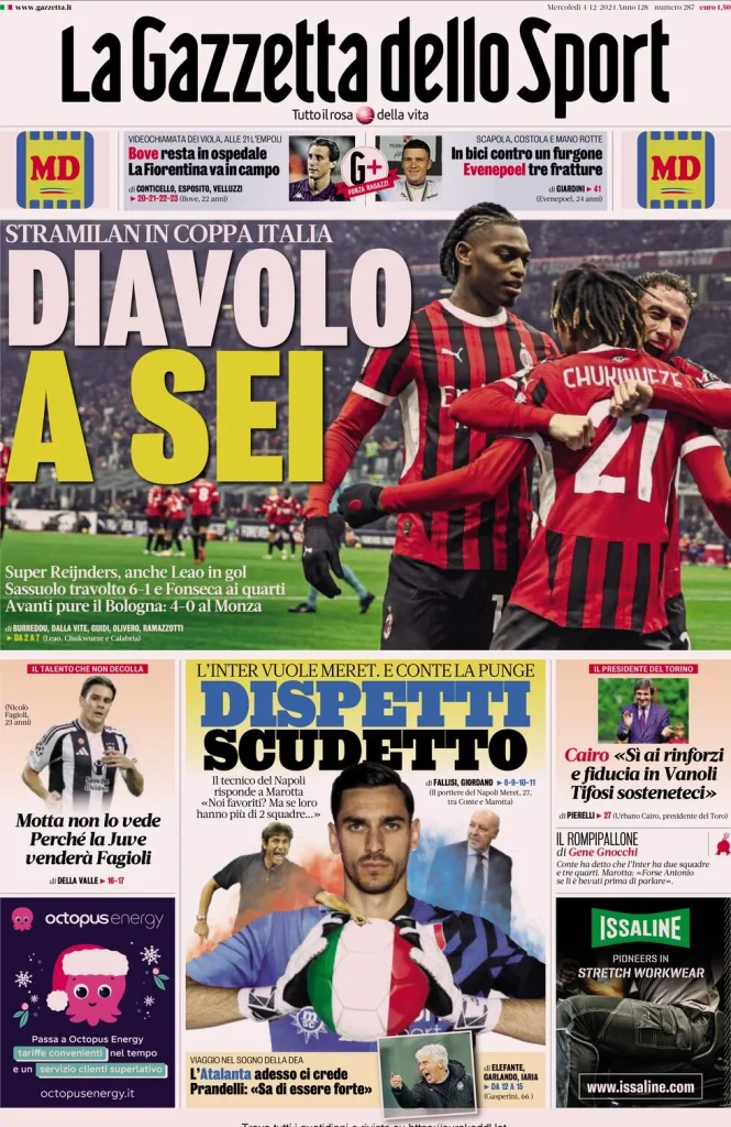 Le Prime Pagine Sportive Nazionali – 4 dicembre 2024 28 la gazzetta dello sport 062416398