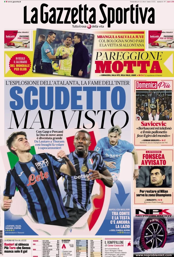 Le Prime Pagine Sportive Nazionali – 8 dicembre 2024 29 la gazzetta dello sport 063444216