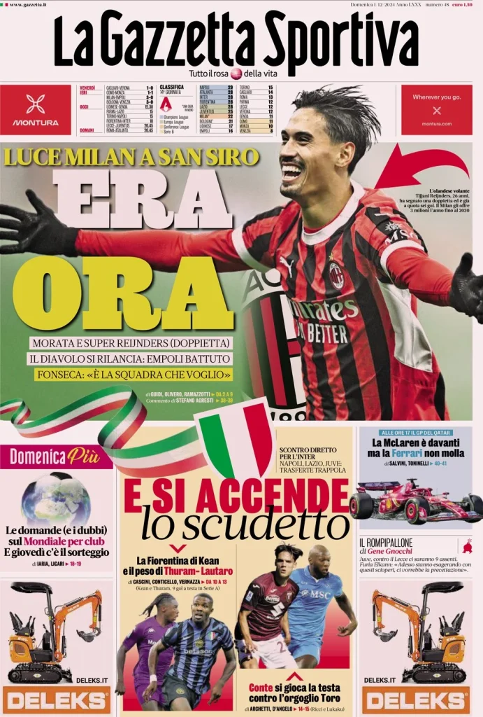 Le Prime Pagine Sportive Nazionali – 01 dicembre 2024 29 la gazzetta dello sport 071511642