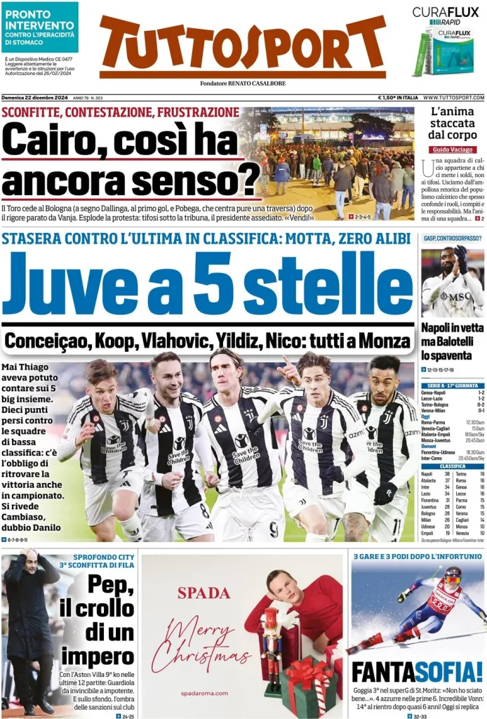 Le Prime Pagine Sportive Nazionali – 22 dicembre 2024 29 tuttosport 021205219