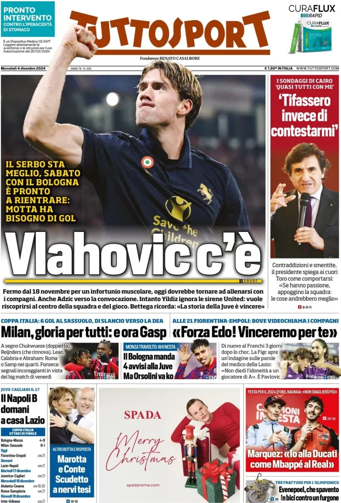 Le Prime Pagine Sportive Nazionali – 4 dicembre 2024 29 tuttosport 025345301