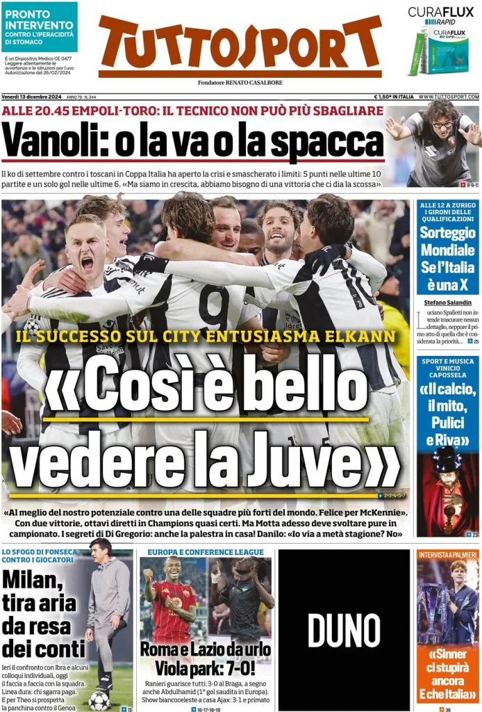 Le Prime Pagine Sportive Nazionali – 13 dicembre 2024 28 tuttosport 030014203