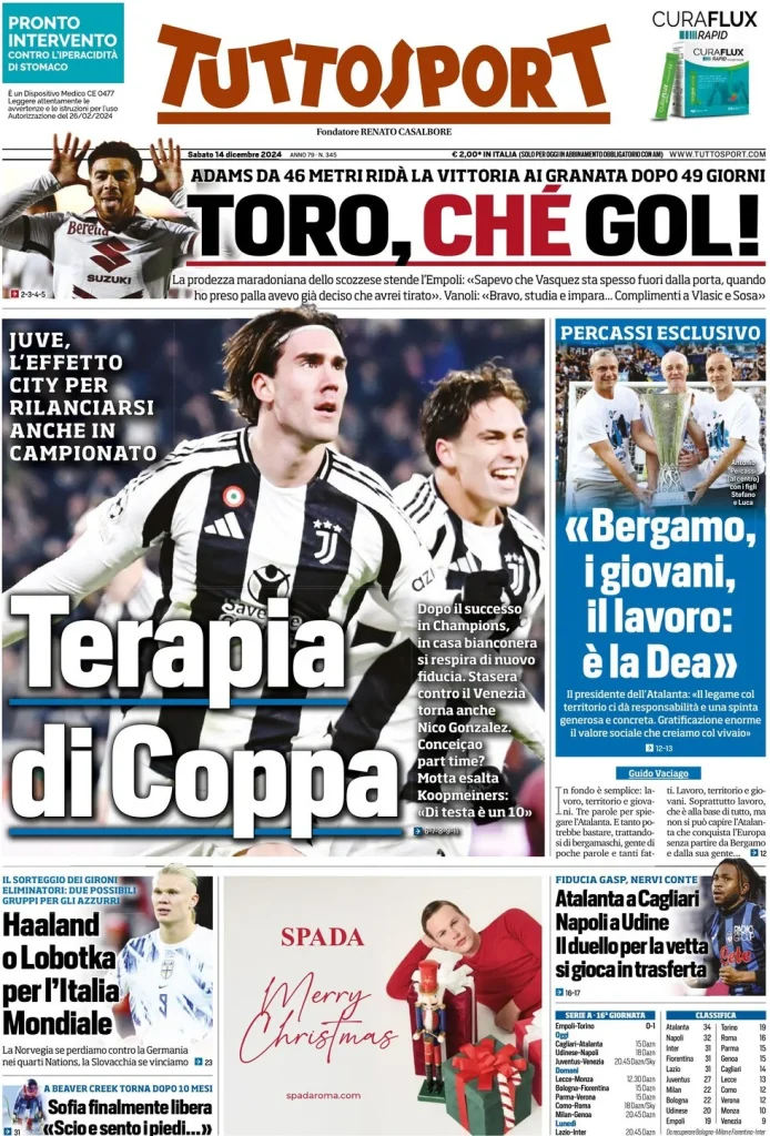 Le Prime Pagine Sportive Nazionali – 14 dicembre 2024 29 tuttosport 030014497