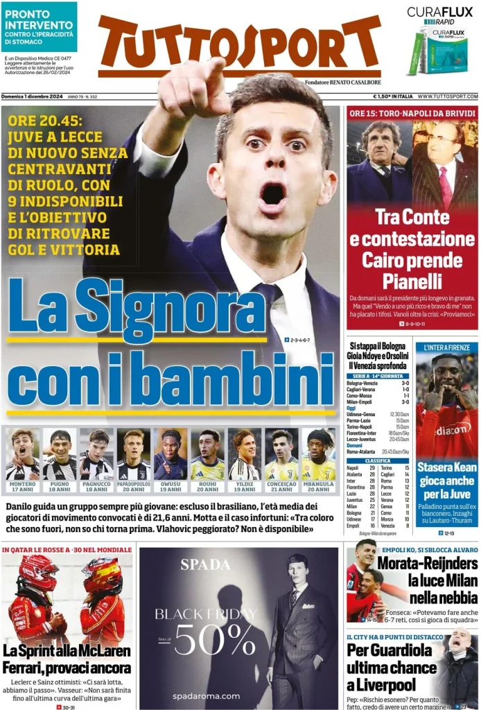 Le Prime Pagine Sportive Nazionali – 01 dicembre 2024 28 tuttosport 030014796