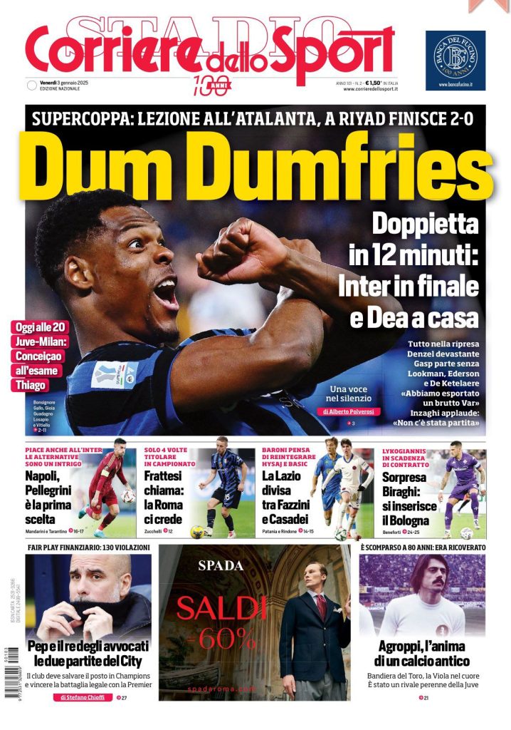 Le Prime Pagine Sportive Nazionali - 3 gennaio 2025 28 corriere dello sport 1