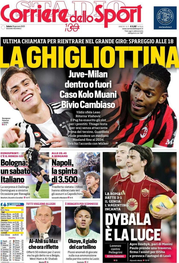 Prime Pagine Sportive Nazionali - 18 gennaio 2025 28 corriere dello sport 14