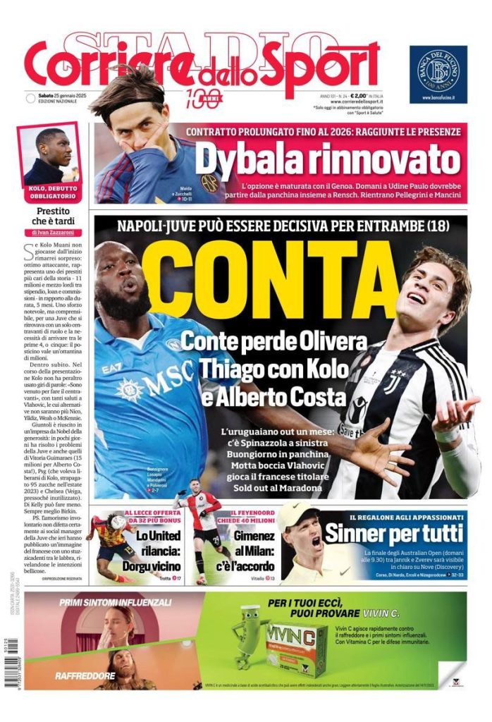 Prime Pagine Sportive Nazionali - 25 gennaio 2025 28 corriere dello sport 19