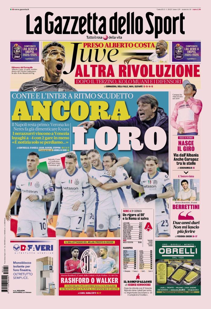 Prime Pagine Sportive Nazionali - 13 gennaio 2025 27 gazzetta 4