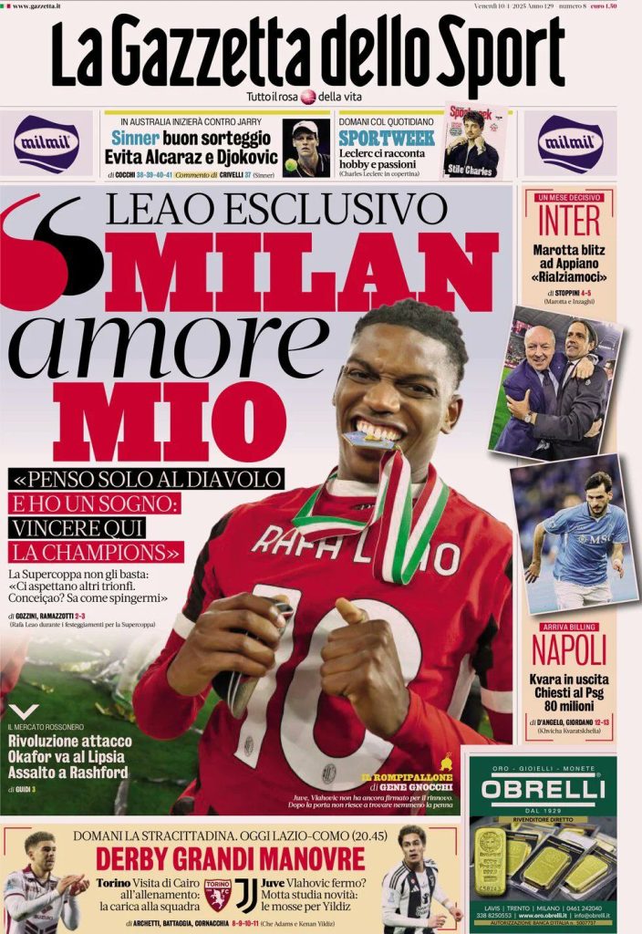 Le Prime Pagine Sportive Nazionali - 10 gennaio 2025 27 gazzetta dello sport 4
