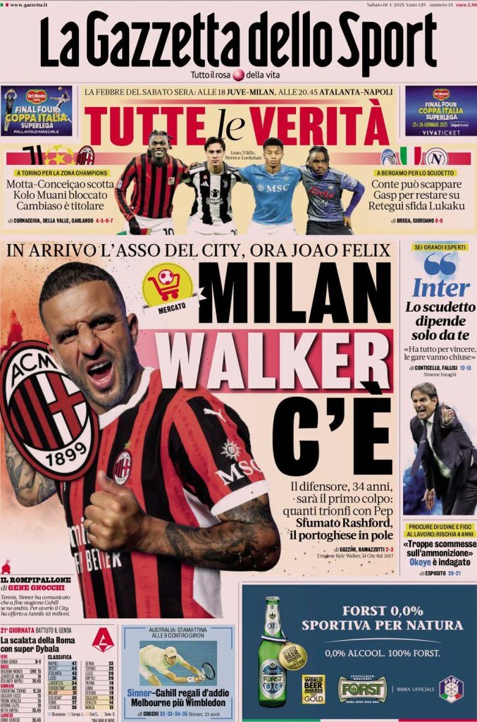 Prime Pagine Sportive Nazionali - 18 gennaio 2025 27 gazzetta dello sport 7