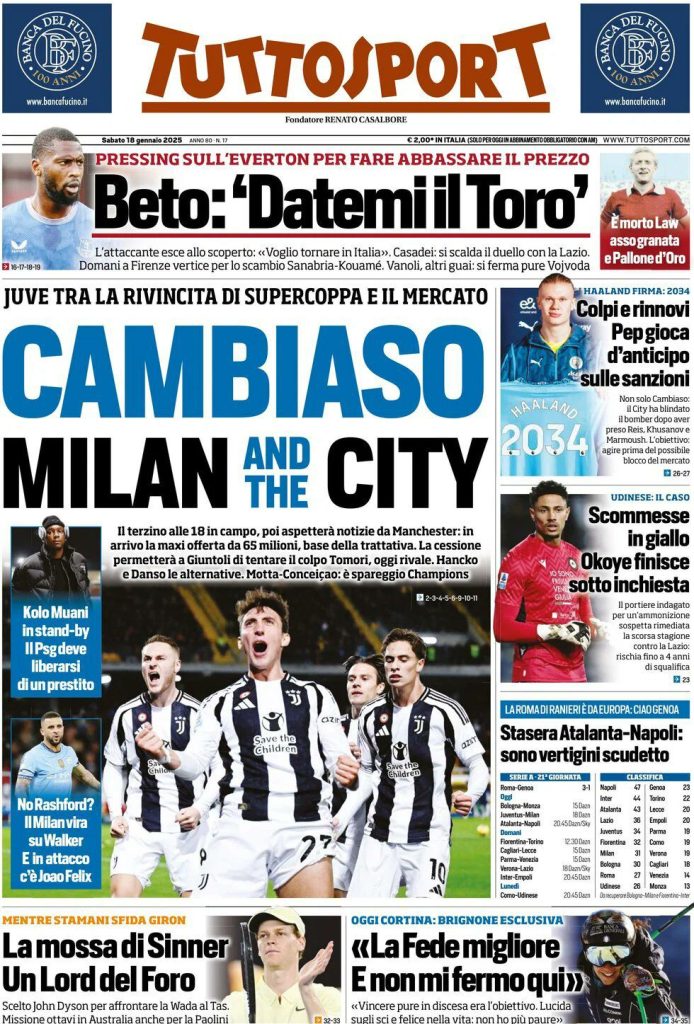 Prime Pagine Sportive Nazionali - 18 gennaio 2025 29 tuttosport 14
