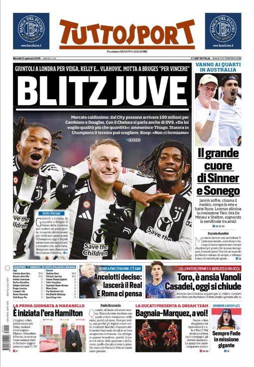 Prime Pagine Sportive Nazionali - 21 gennaio 2025 27 tuttosport 17
