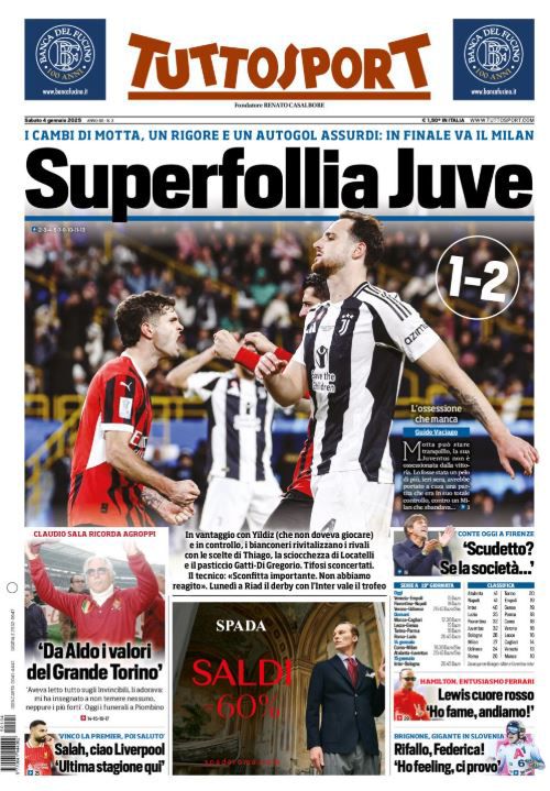 Prime Pagine Sportive Nazionali - 4 gennaio 2025 26 tuttosport 2