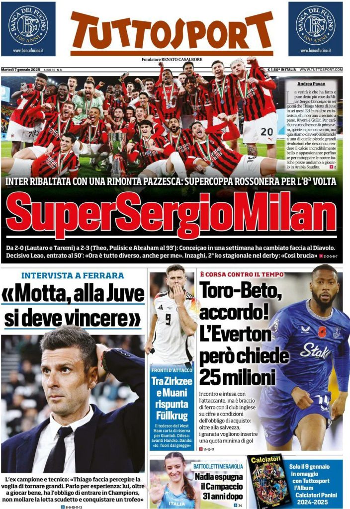 Prime Pagine Sportive Nazionali - 7 gennaio 2025 28 tuttosport 5