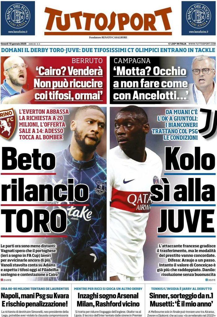 Le Prime Pagine Sportive Nazionali - 10 gennaio 2025 29 tuttosport 7