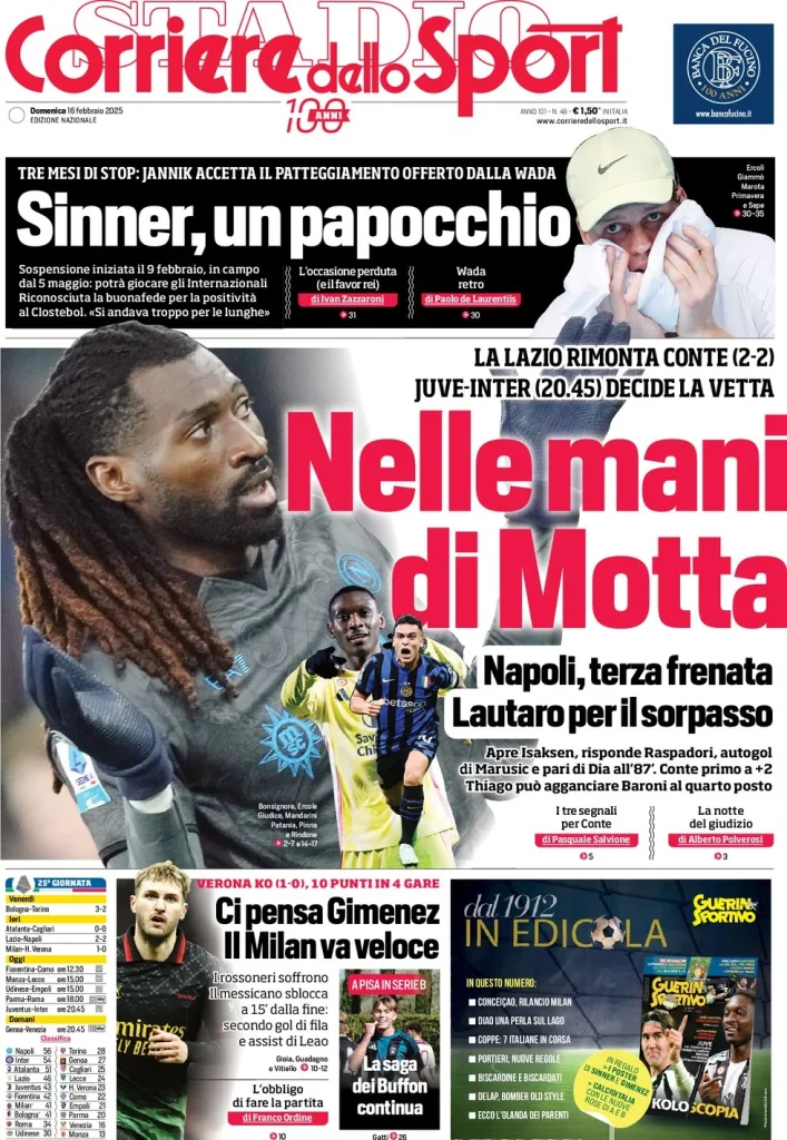 Le Prime Pagine Sportive Nazionali – 16 febbraio 2025 29 corriere dello sport 080843156