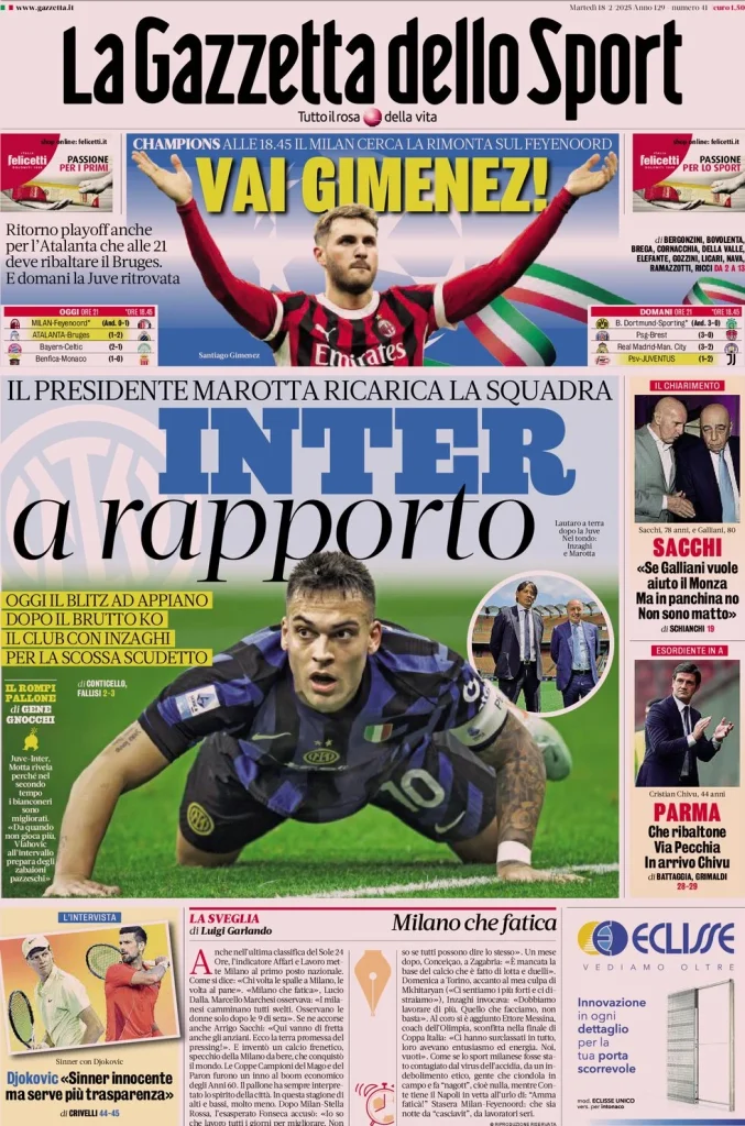 Le Prime Pagine Sportive Nazionali – 18 febbraio 2025 27 la gazzetta dello sport 054823268