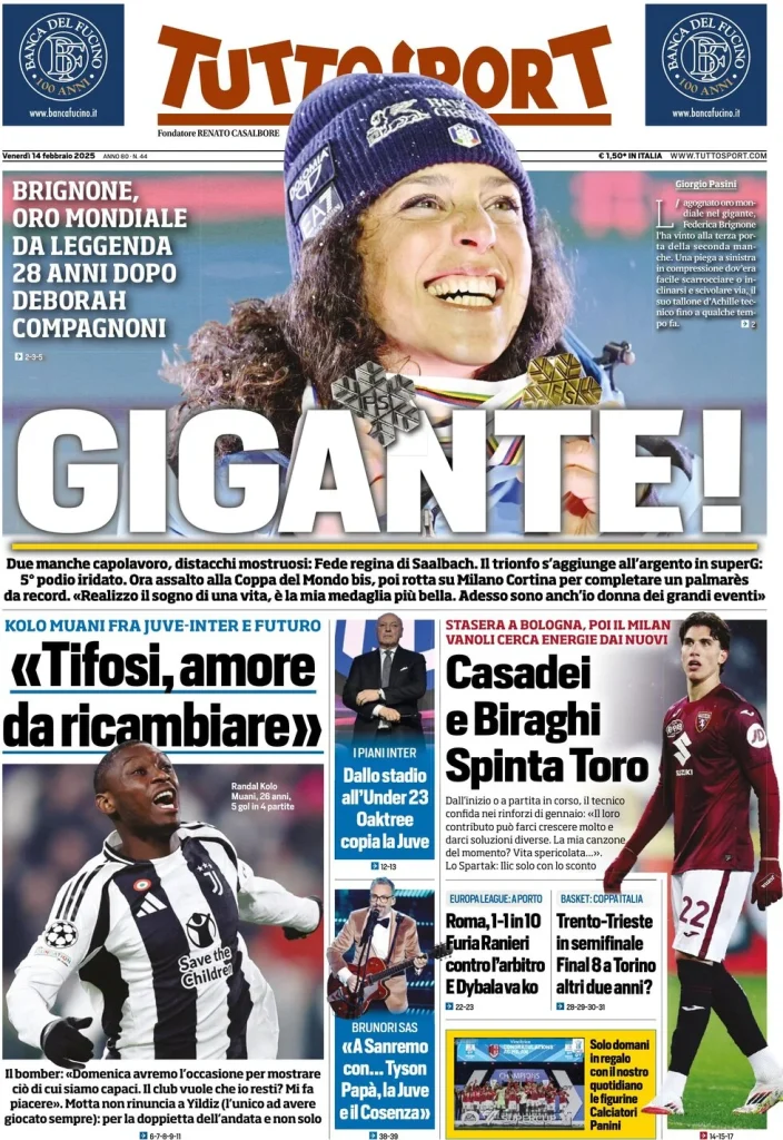 Le Prime Pagine Sportive Nazionali – 14 febbraio 2025 29 tuttosport 021205121