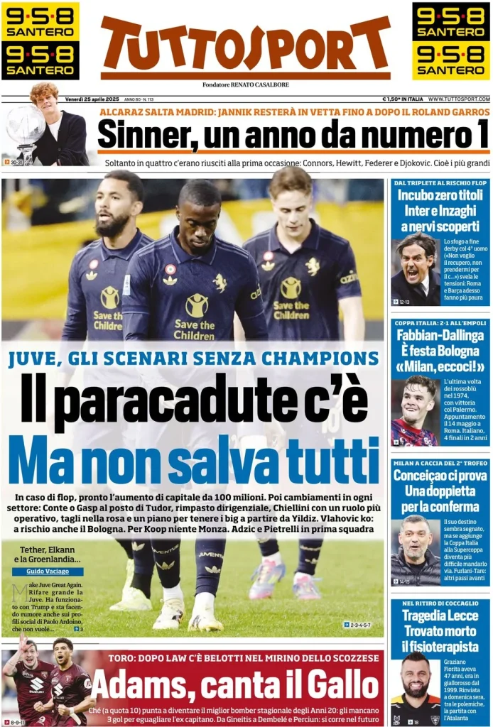 Le Prime Pagine Sportive Nazionali – 25 aprile 28 tuttosport 021204630